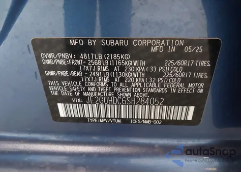 2025 Subaru Crosstrek Premium from USA, damaged, VIN JF2GUHDC6SH284052